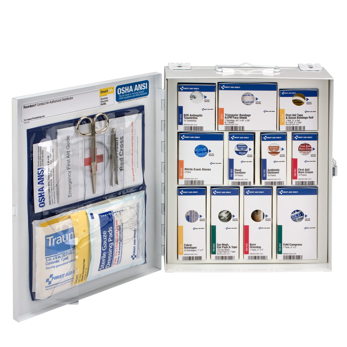 First Aid Only 25 Person Medium Metal SmartCompliance First Aid Cabinet Without Medications ANSI 2021 Class A+ - 90578-021