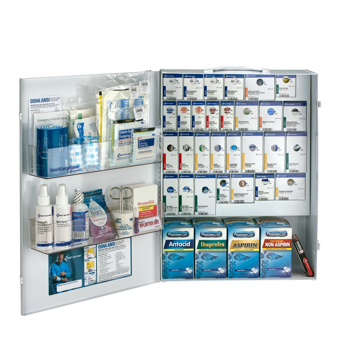 First Aid Only XL Metal 150 Person SmartCompliance General Business First Aid Cabinet with Medications ANSI 2021 Class A+ - 90732-021