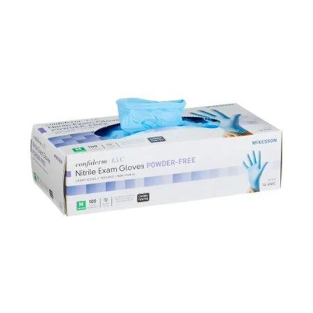 McKesson Exam Glove Confiderm® 4.5C Medium NonSterile Nitrile Standard Cuff Length Textured Fingertips Blue Chemo Tested BX/100 - 921603