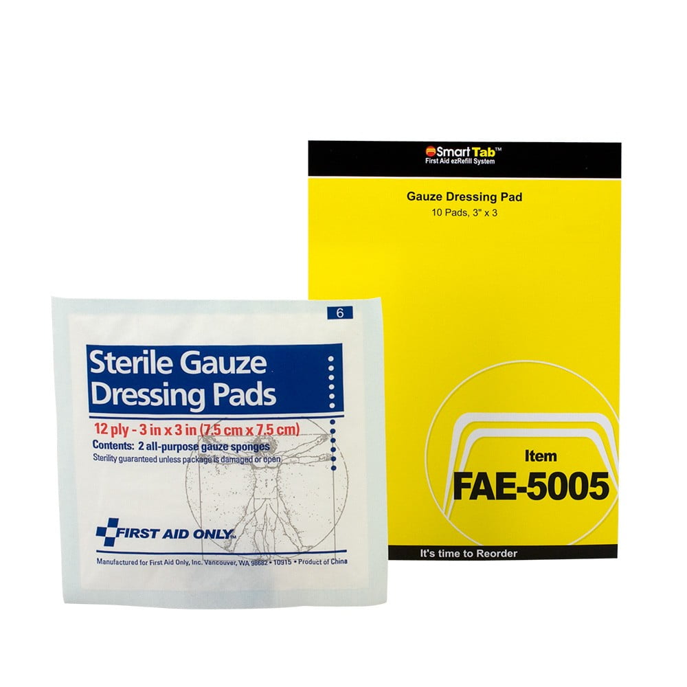 First Aid Only SmartCompliance Refill 3"x3" Sterile Gauze Pads, 10 per Bag