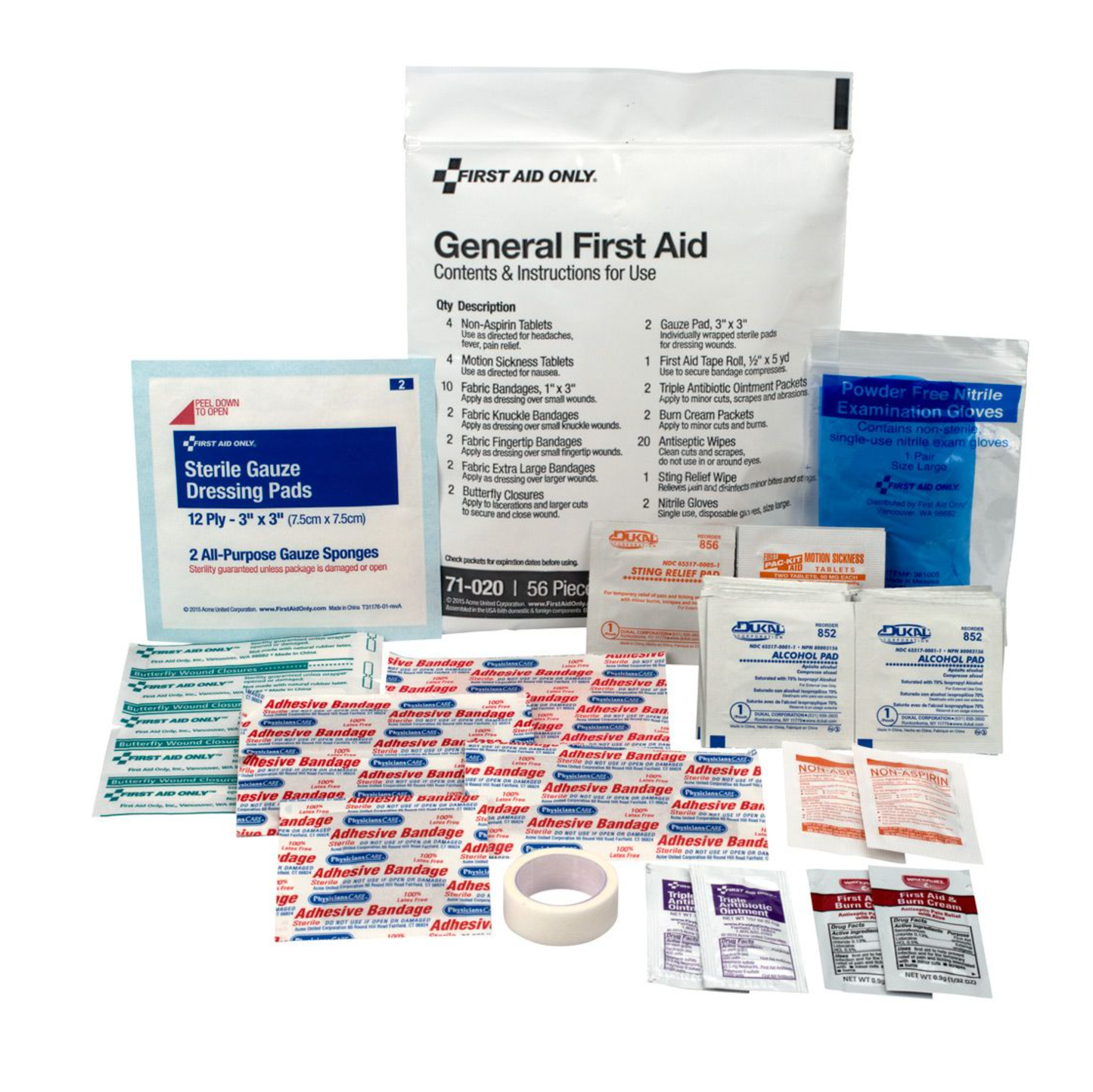First Aid Only 58 Piece First Aid Essentials Triage Pack - General First Aid (with medications) - 71-020