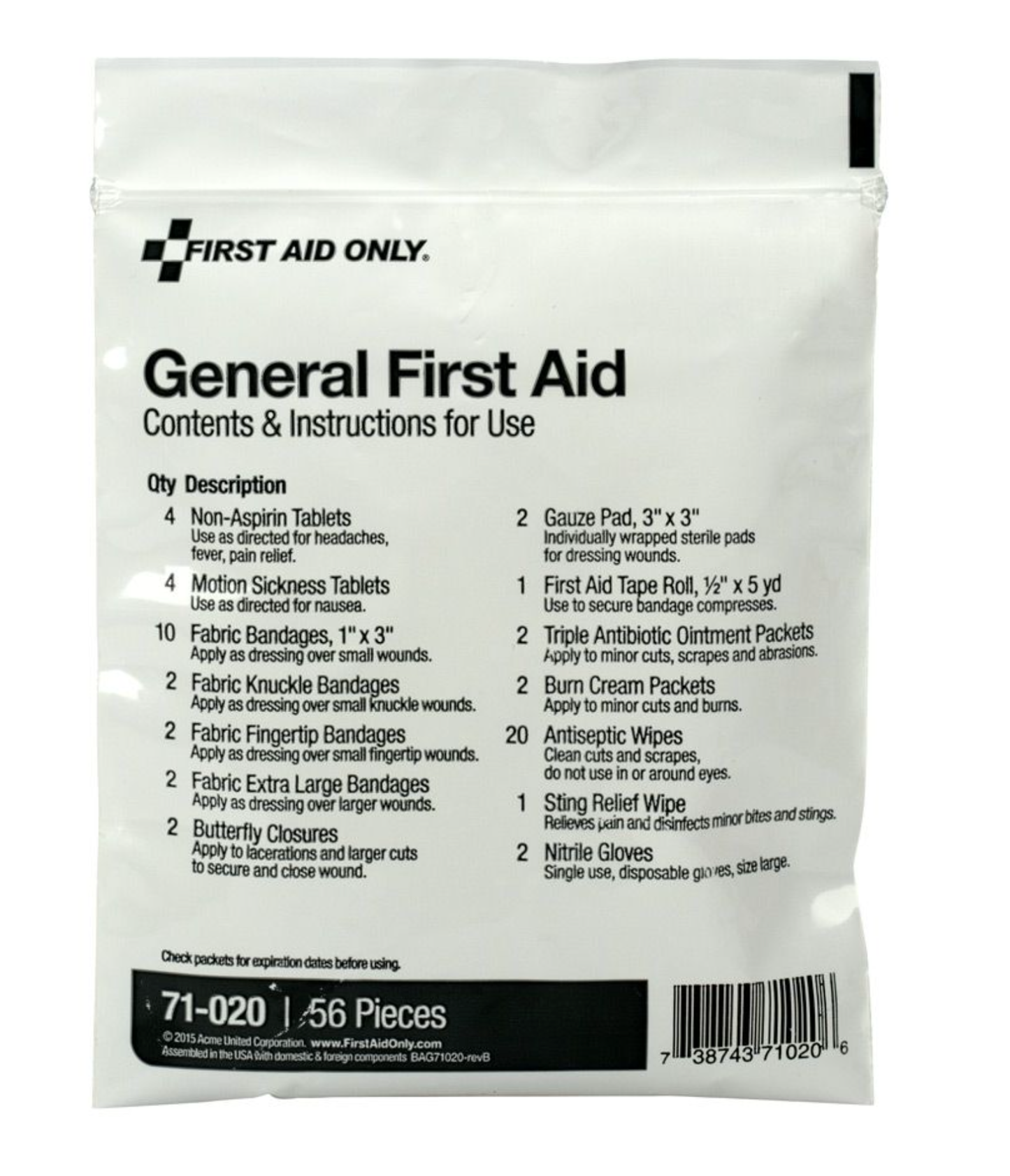 First Aid Only 58 Piece First Aid Essentials Triage Pack - General First Aid (with medications) - 71-020