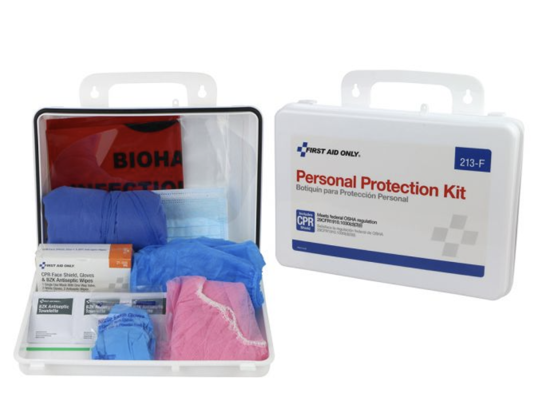 First Aid Only Personal Protection Kit, BBP (Bloodborne Pathogen) Spill Clean Up Apparel Kit With CPR Pack, Plastic Case 213-F