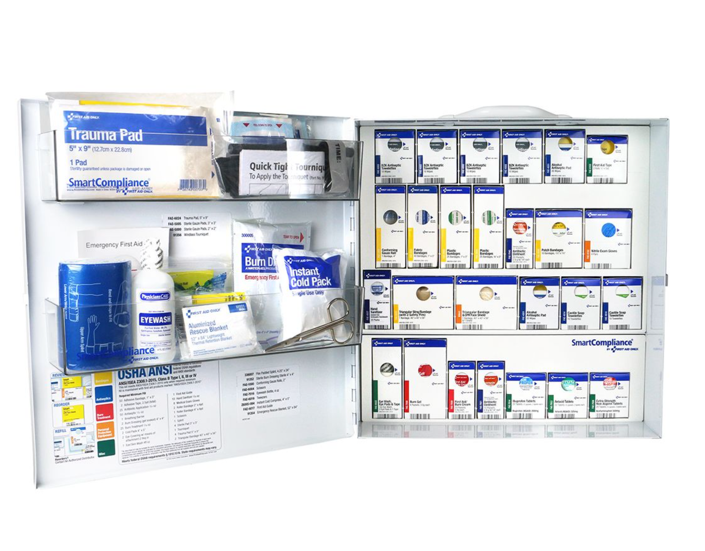 First Aid Only SmartCompliance Large 100 Person ANSI B Metal First Aid Cabinet With Medications For Food Service - 91378
