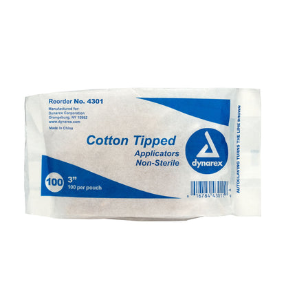 First Aid Only Cotton Tipped Applicators 3" Wood Shaft, 100 Per Bag