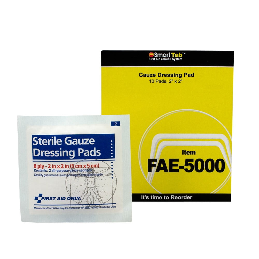 First Aid Only SmartCompliance Refill 2"x2" Sterile Gauze Pads, 10 Per Bag