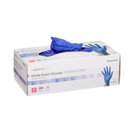 Exam Glove McKesson Confiderm® 3.0 NonSterile Nitrile Standard Cuff Length Textured Fingertips Blue Not Chemo Approved - S, M, L, XL - Box/250 - 957801