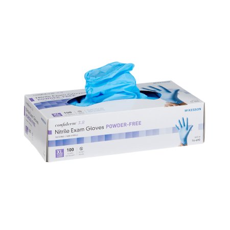 Exam Glove McKesson Confiderm® 3.8 NonSterile Nitrile Standard Cuff Length Textured Fingertips Blue Not Chemo Approved BX/100