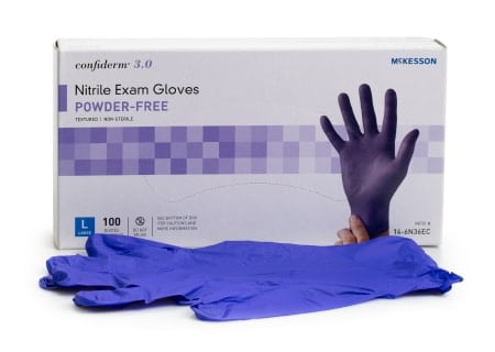 Exam Glove McKesson Confiderm® 3.0 NonSterile Nitrile Standard Cuff Length Textured Fingertips Blue Not Chemo Approved - BX/100 - 1107942