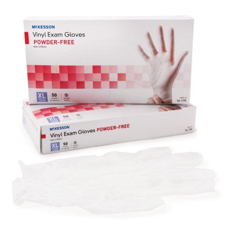McKesson Exam Glove Confiderm® NonSterile Vinyl Standard Cuff Length Smooth Clear Not Chemo Approved - S, M, L XL - Box/50 - 871025