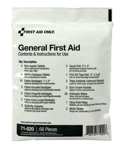 First Aid Only 58 Piece First Aid Essentials Triage Pack - General First Aid (with medications) - 71-020