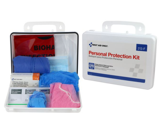 First Aid Only Personal Protection Kit, BBP (Bloodborne Pathogen) Spill Clean Up Apparel Kit With CPR Pack, Plastic Case 213-F