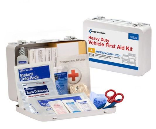 First Aid Only 25 Person ANSI A Heavy Duty Metal Vehicle Metal First Aid Kit, ANSI 2021 Compliant - 91336