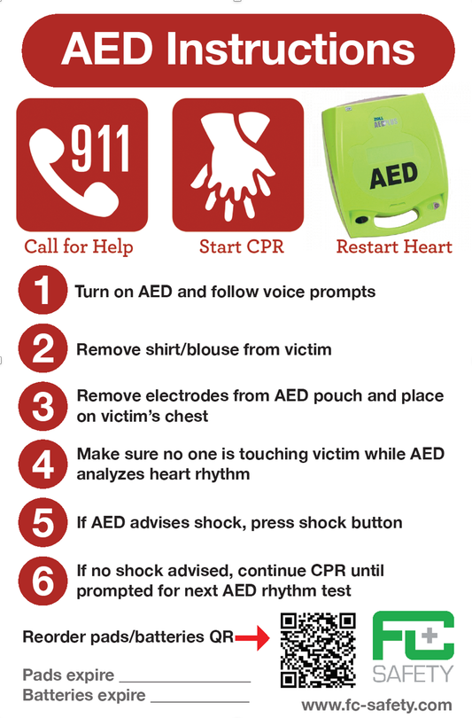 AED Instruction Wall Poster (Required by Law)