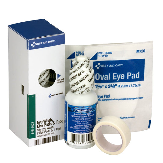 First Aid Only SmartCompliance Refill Eyewash, 1 oz., 2 Eye pads, 1/2" x 5 yard  First Aid Tape Per Box