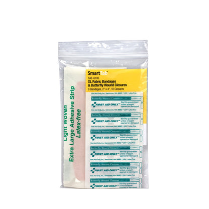 First Aid Only SmartCompliance Refill  2"x 4" Fabric Adhesive Bandages (6) , Plastic Butterfly Bandages (10)