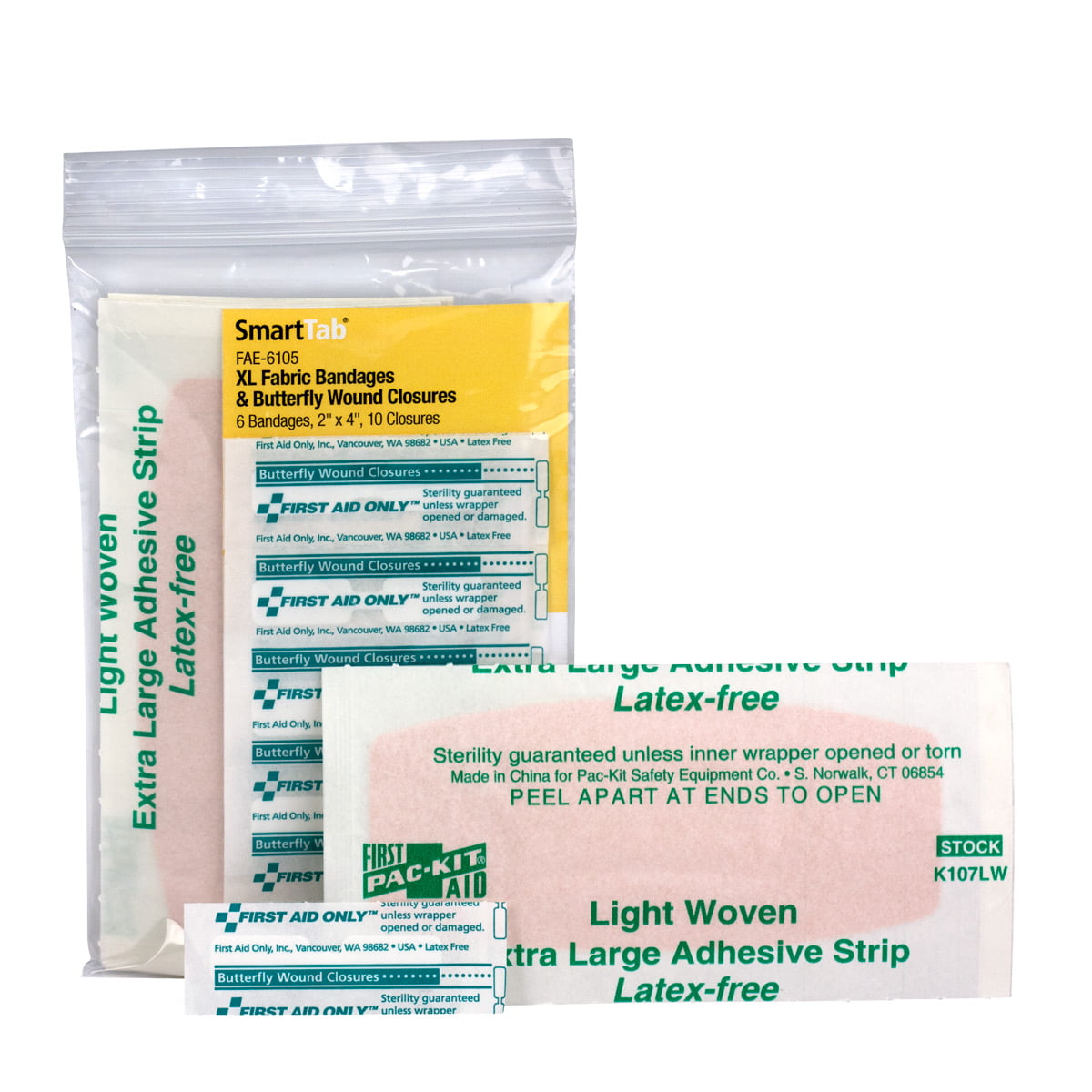 First Aid Only SmartCompliance Refill  2"x 4" Fabric Adhesive Bandages (6) , Plastic Butterfly Bandages (10)