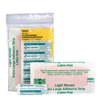 First Aid Only SmartCompliance Refill  2"x 4" Fabric Adhesive Bandages (6) , Plastic Butterfly Bandages (10)